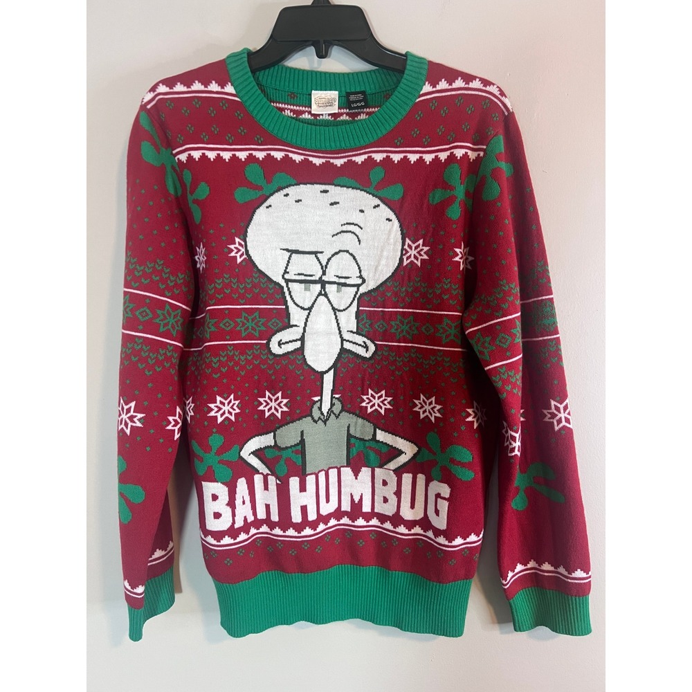 SpongeBob SquarePants Squidward Bah Humbug Ugly Christmas Sweater Red Green LG